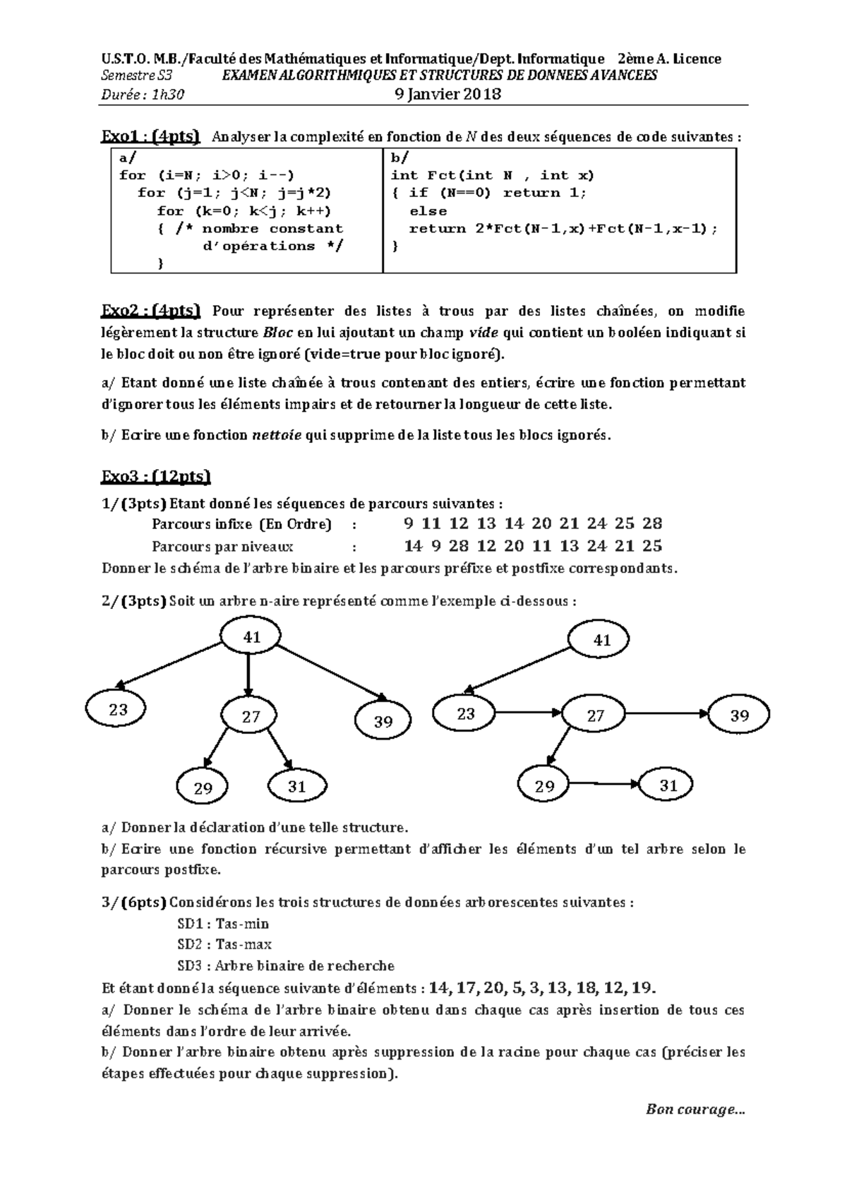 Examen ASD3 2018 - University USTO ASD3 L2 - Semestre S3 EXAMEN ...