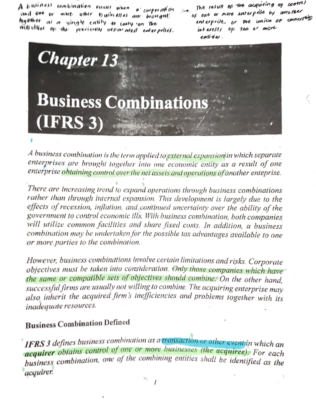 Chapter 13: Comprehensive Overview of Business Combinations (IFRS 3 ...