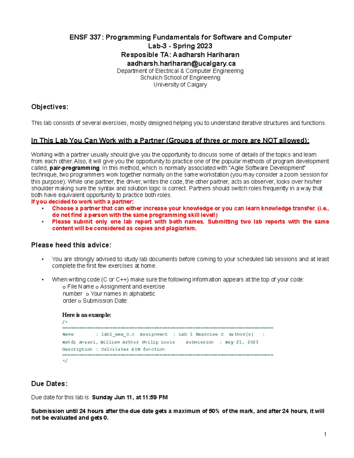 ENSF 337-Lab3-Spring 2023 - ENSF 337: Programming Fundamentals for ...