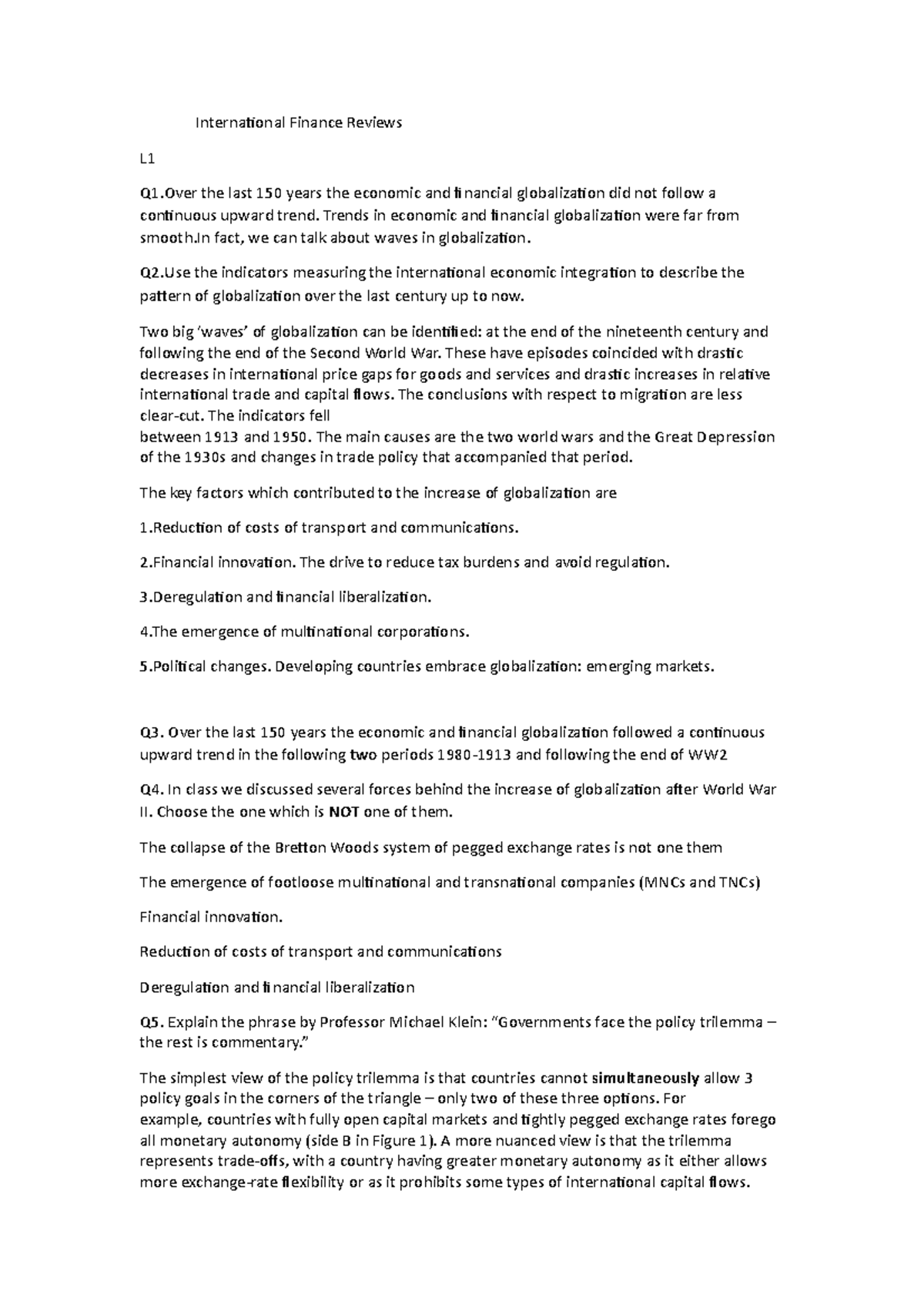 International Finance Final Exam Reviews - Key Concepts and Questions ...