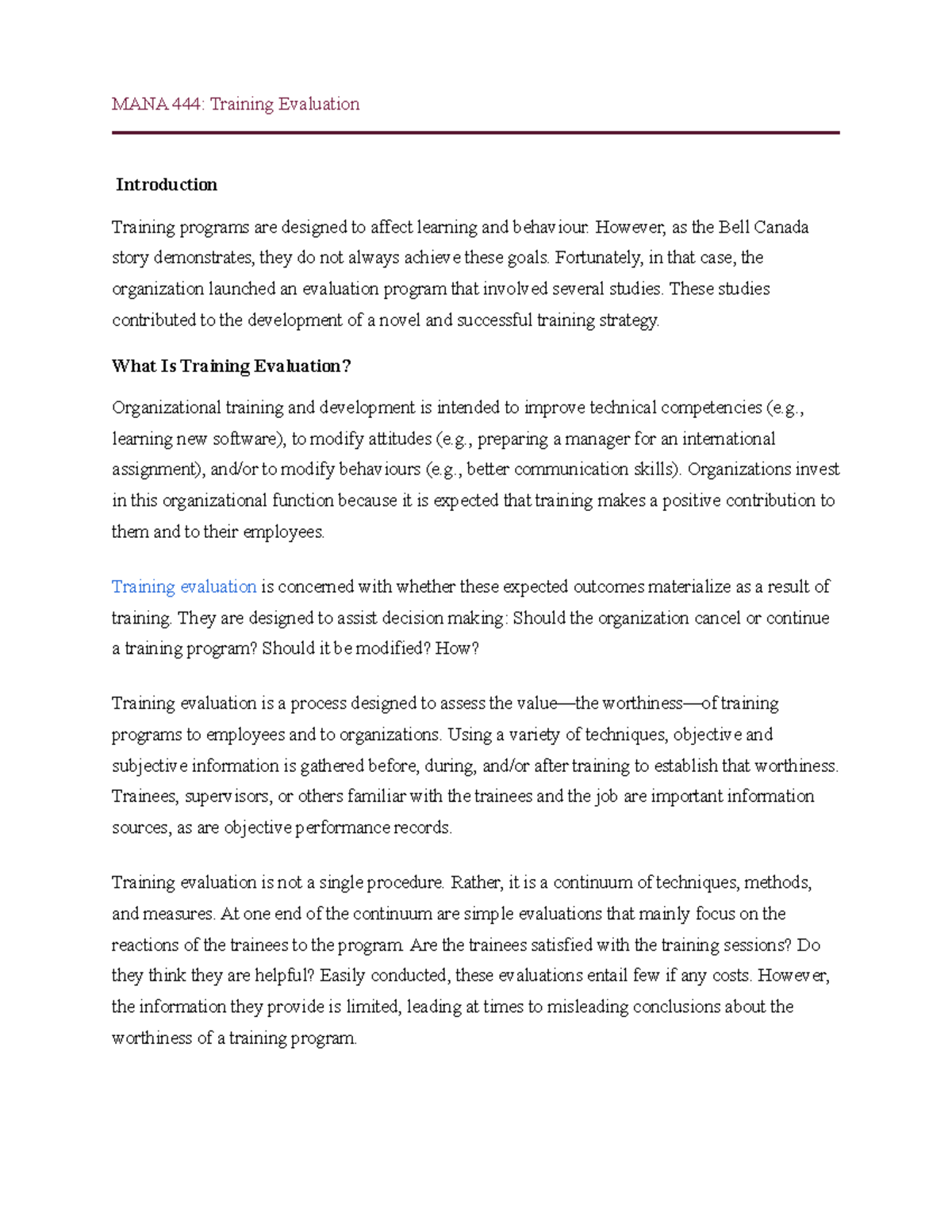MANA 444 Chapter 10 - Notes for lectures MANA 4444 - MANA 444: Training ...