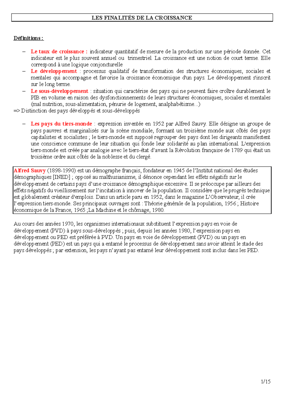 Finalités de la Croissance Économique et Développement Durable - Cours ...
