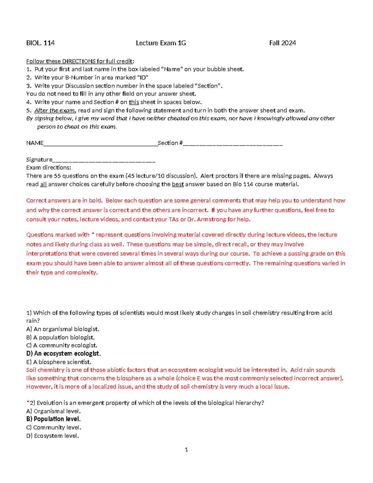 BIOL 114 Fall 2024 Exam 1 Review Guide - Studocu