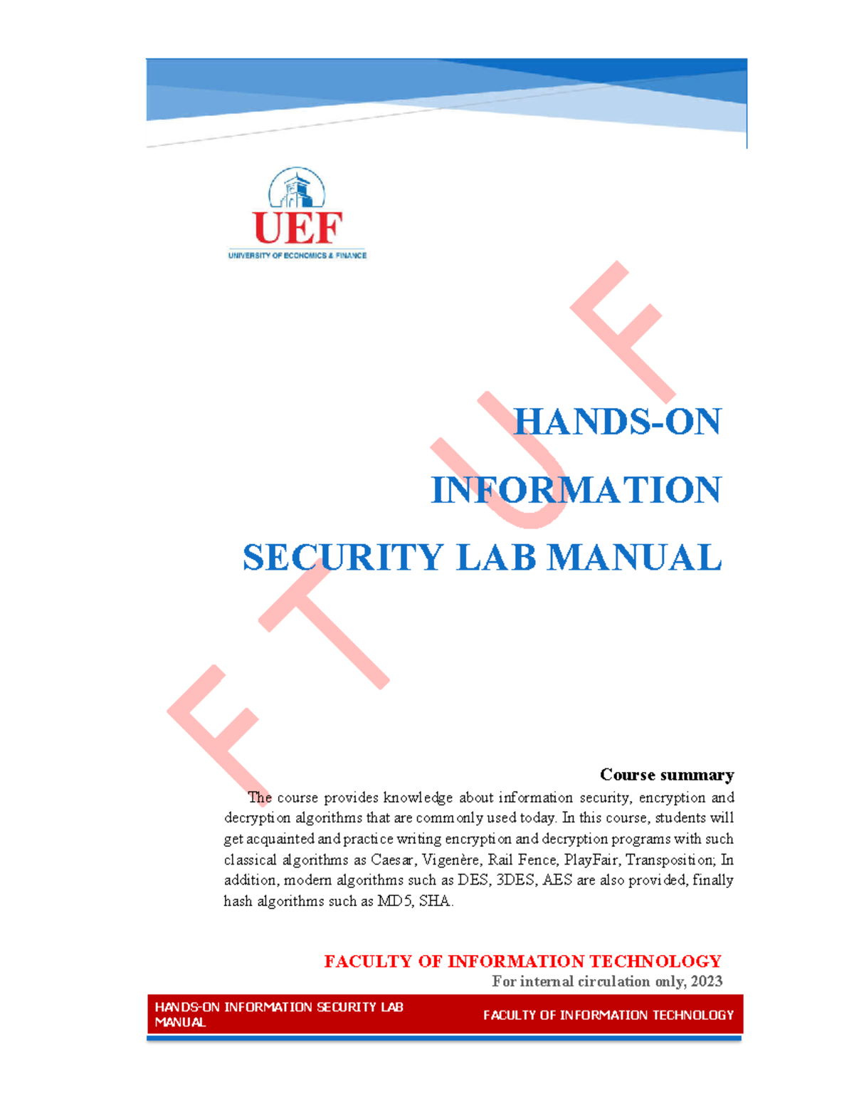 INFORMATION SECURITY LAB MANUAL: Encryption Techniques (Lab-1) - Studocu