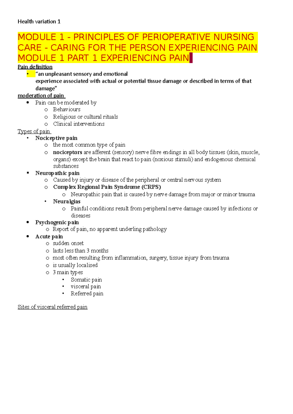 Understanding Pain and Its Management - HN101 Final Exam Study Guide ...