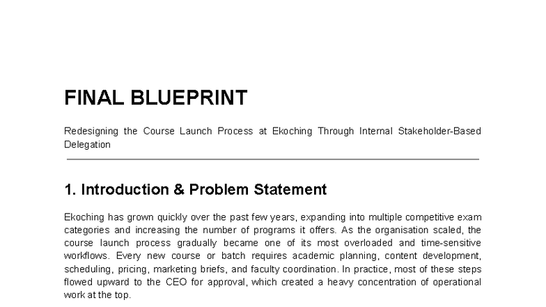FINAL BLUEPRINT: Redesigning Course Launch Process at Ekoching - Studocu