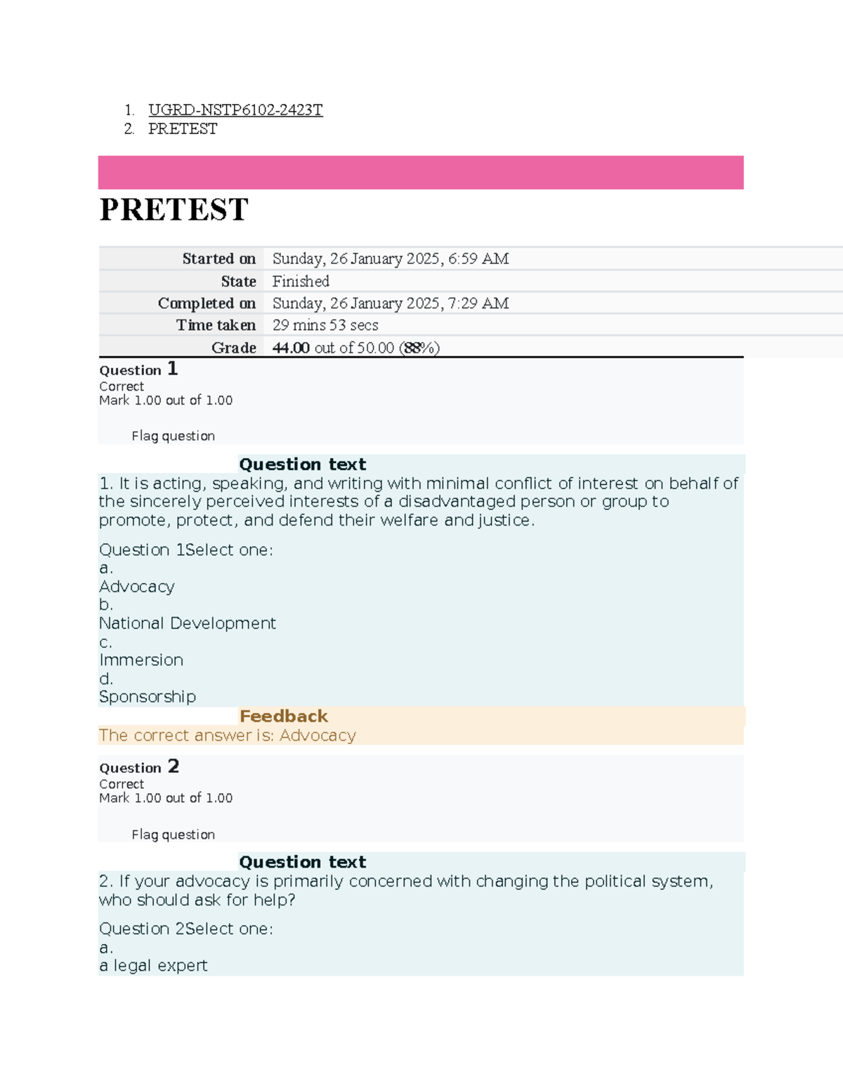 NSTP 2 Pretest Results and Key Concepts - NSTP - Studocu