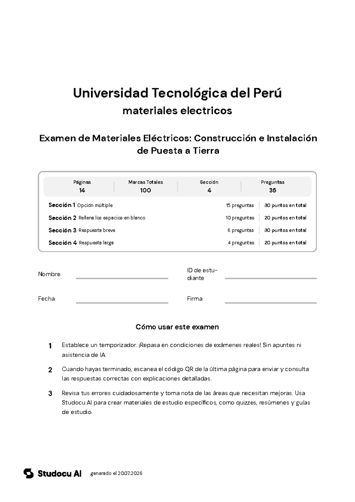 Examen Final de Materiales Eléctricos: Puesta a Tierra - Document Preview