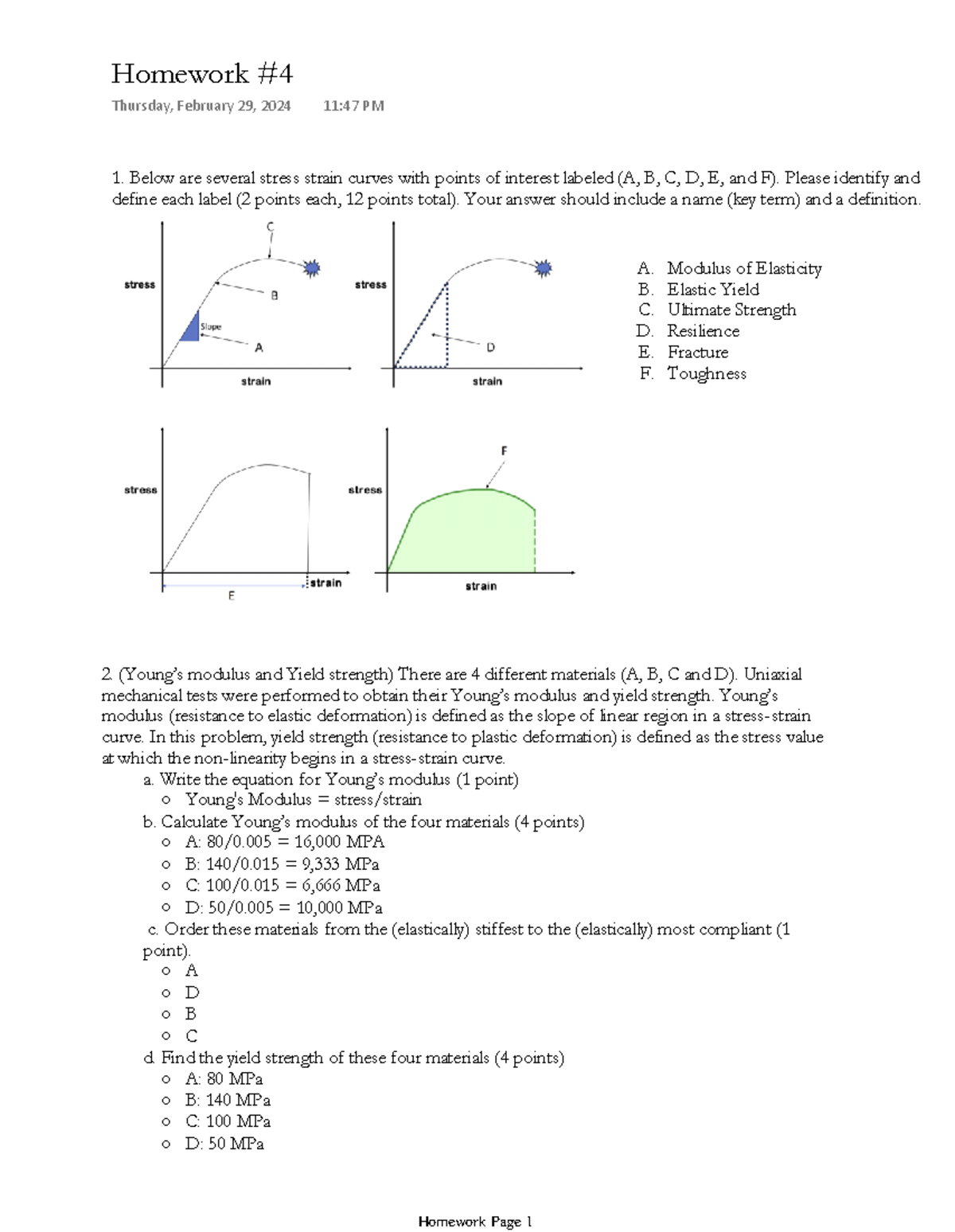 Homework 4 - Stress and Strain Analysis for Materials - Studocu