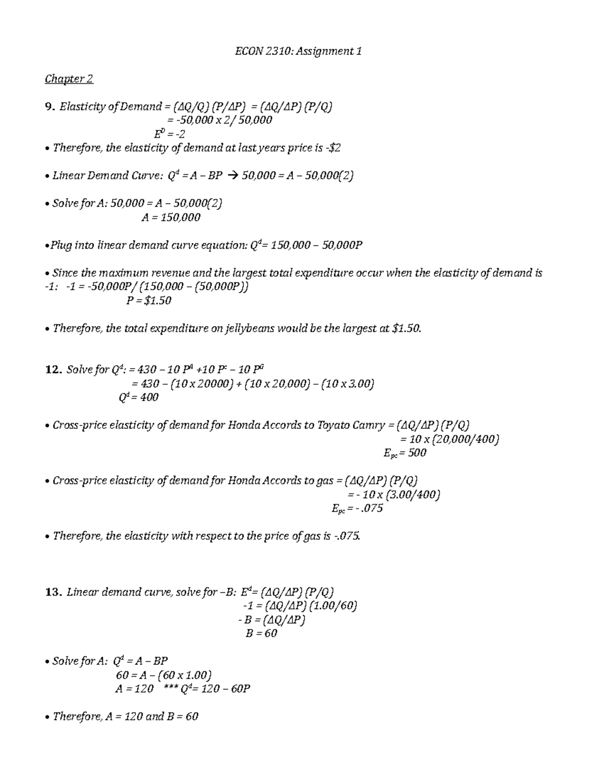 ECON 2310 - Assignment 1 - ECON 2310: Assignment 1 Chapter 2 9 ...