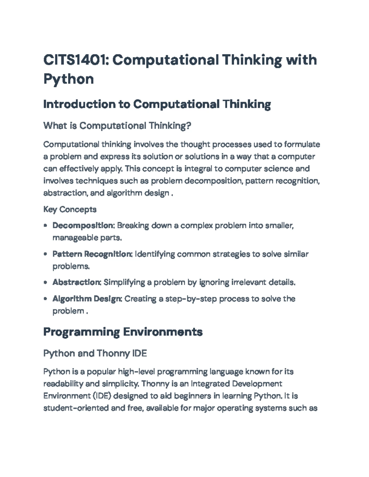 Practice questions for CITS1401 - CITS1401 Computational Thinking with ...