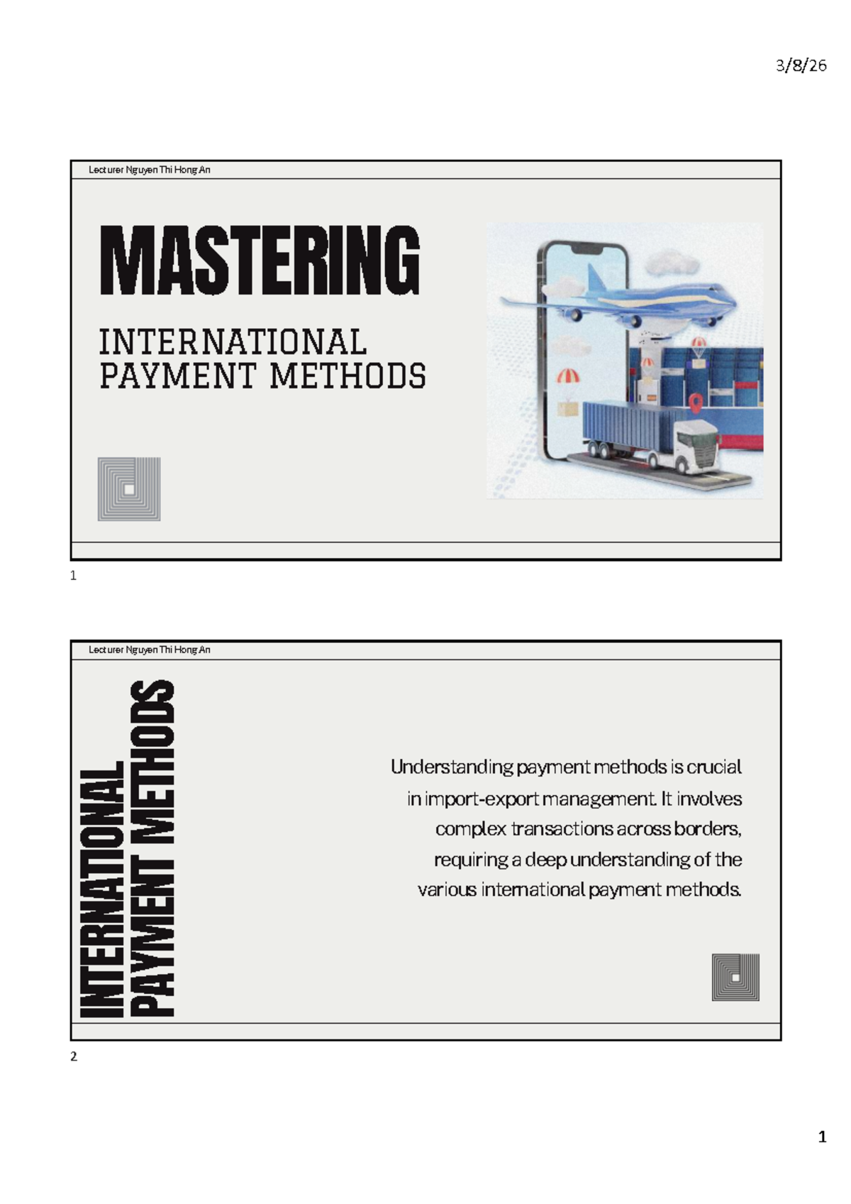 Lecture 4: Mastering International Payment Methods (Course Code: 1 ...