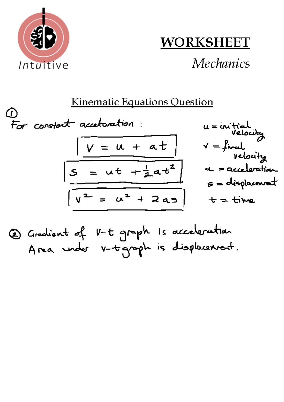 Mechanics - Kinematic Equations Question - MTH 140 - WORKSHEET ...