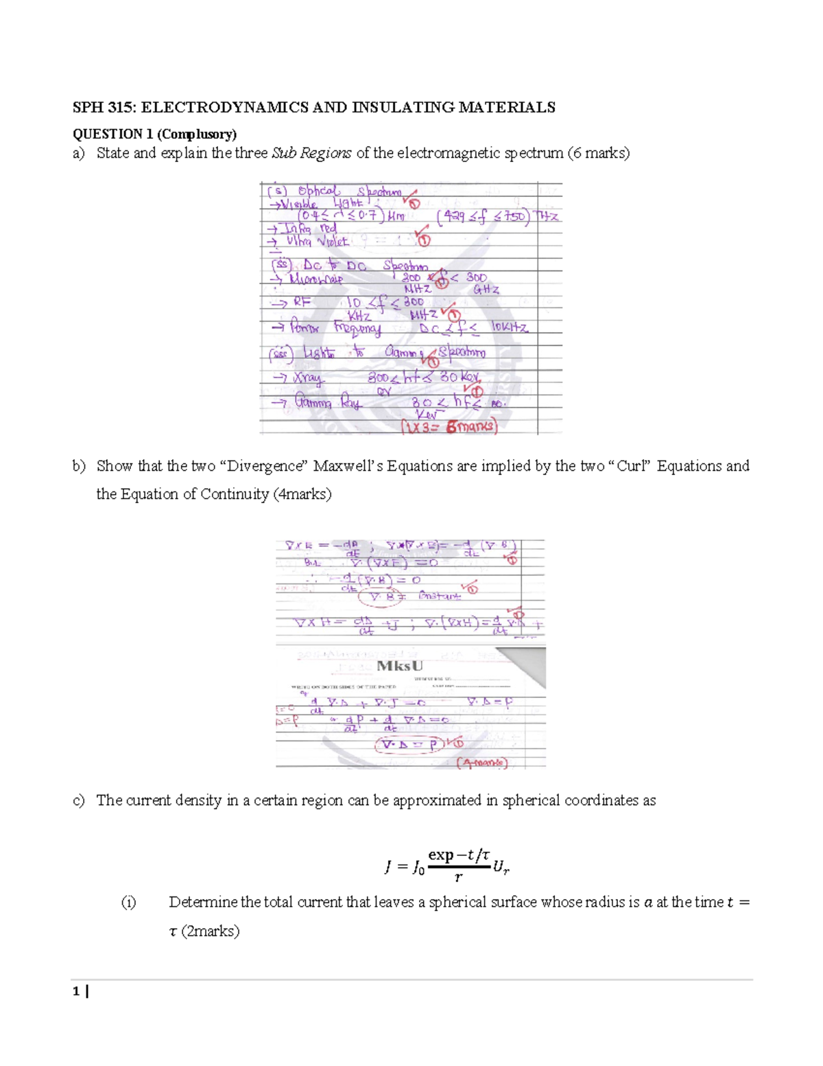 SPH 315: Electrodynamics & Insulating Materials - Exam Questions ...