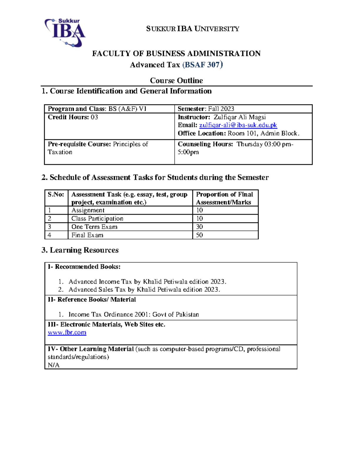 BSAF 307 - Advanced Tax Course Notes for Fall 2023 Semester - Studocu