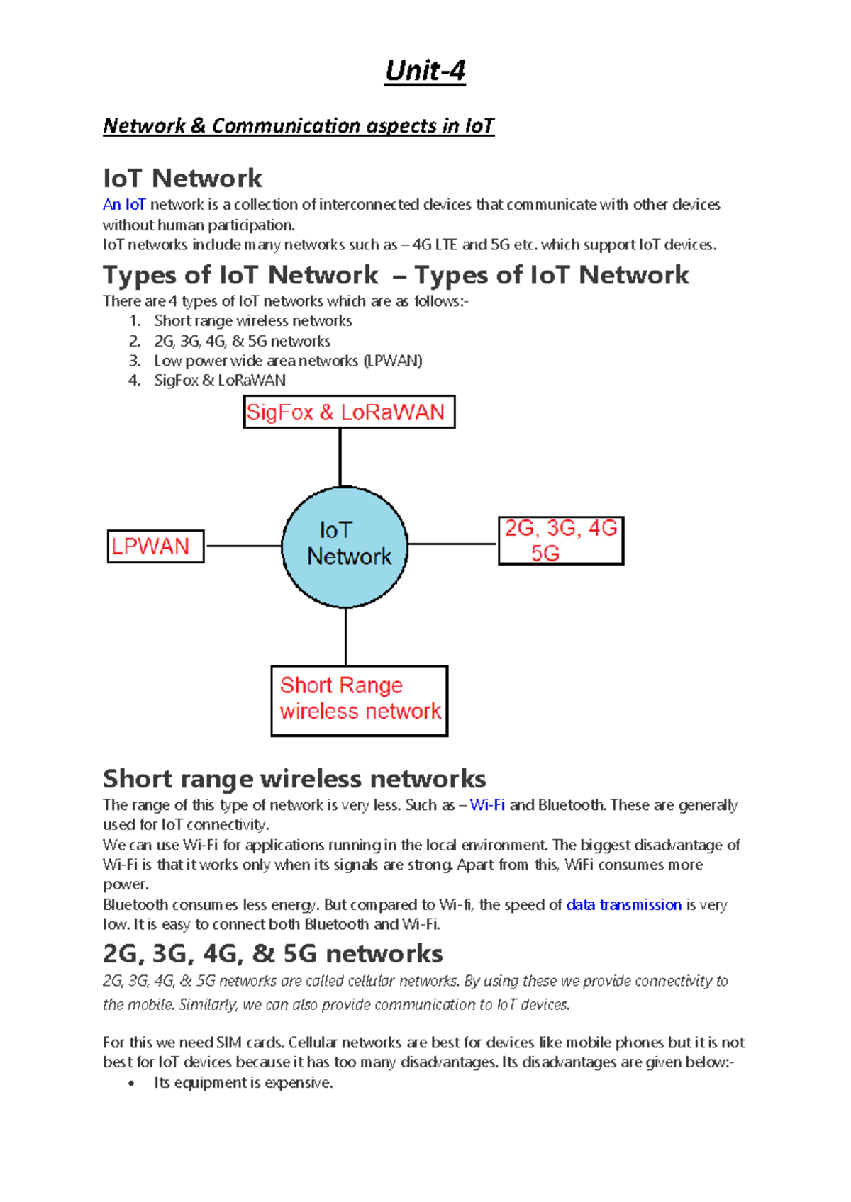 Unit 4: Network Communication Aspects in IoT (IoT Networks) - Studocu