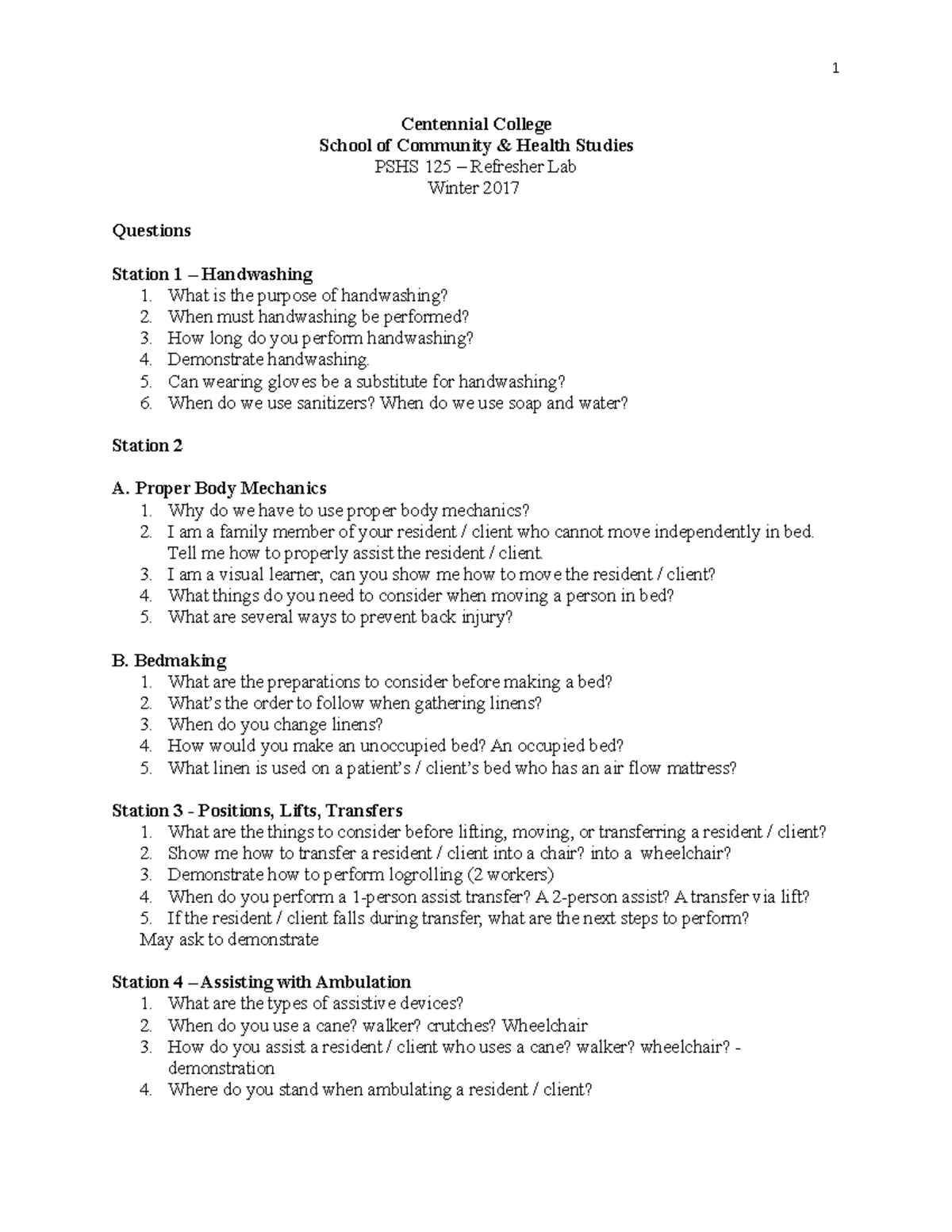 PSHS 125 – Winter 2017 Refresher Lab Questions and Guidelines - Studocu