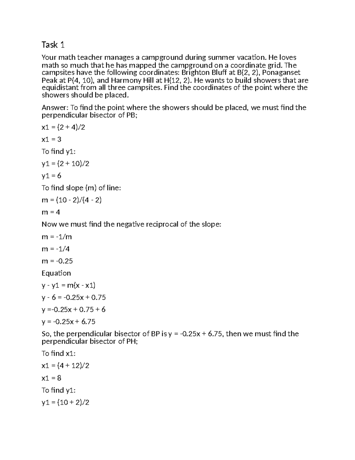 Geometry Unit 5 Project - Task 1 Your math teacher manages a campground ...
