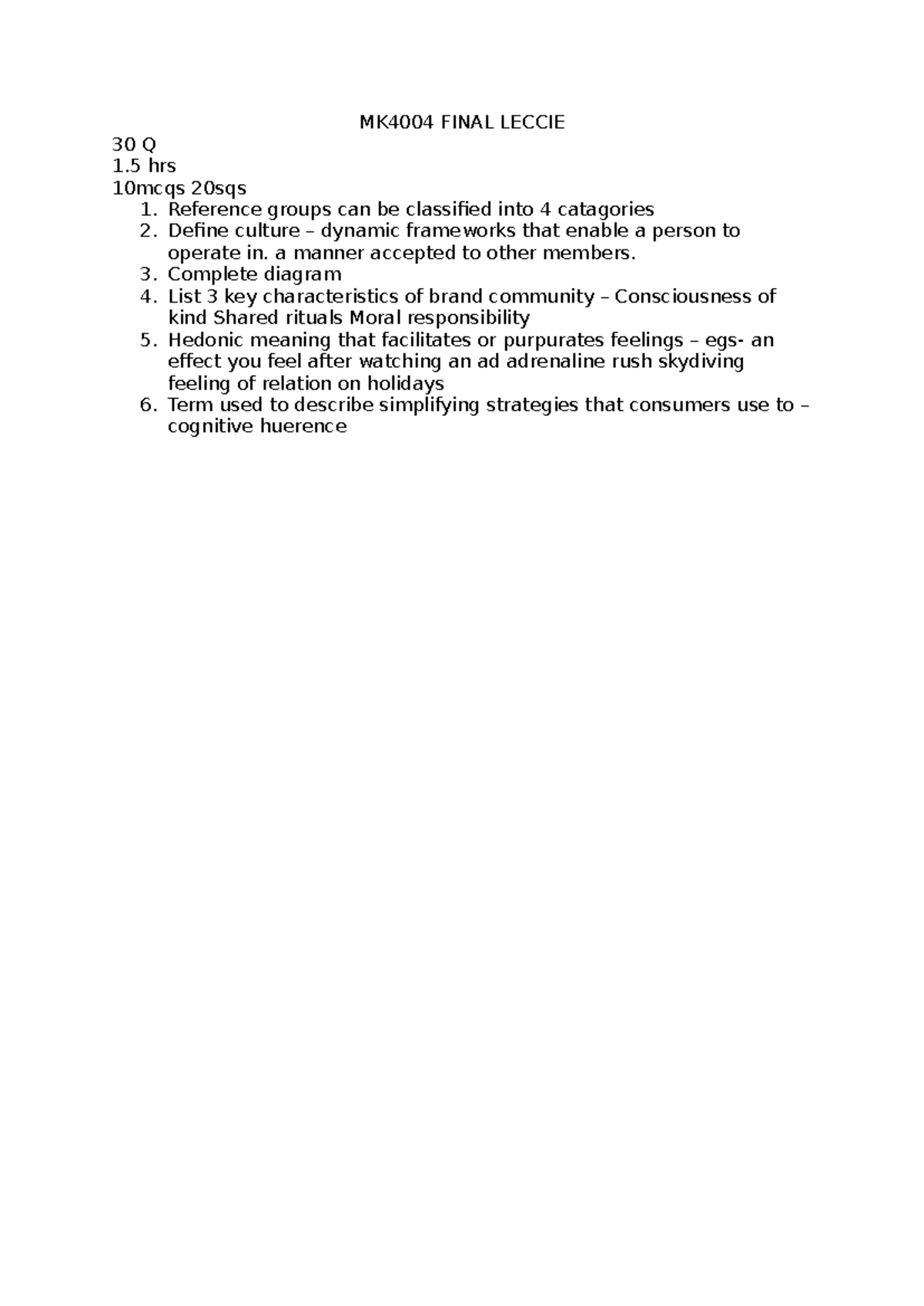 MK4004 Final Leccie - useful notes - MK4004 FINAL LECCIE 30 Q 1 hrs ...