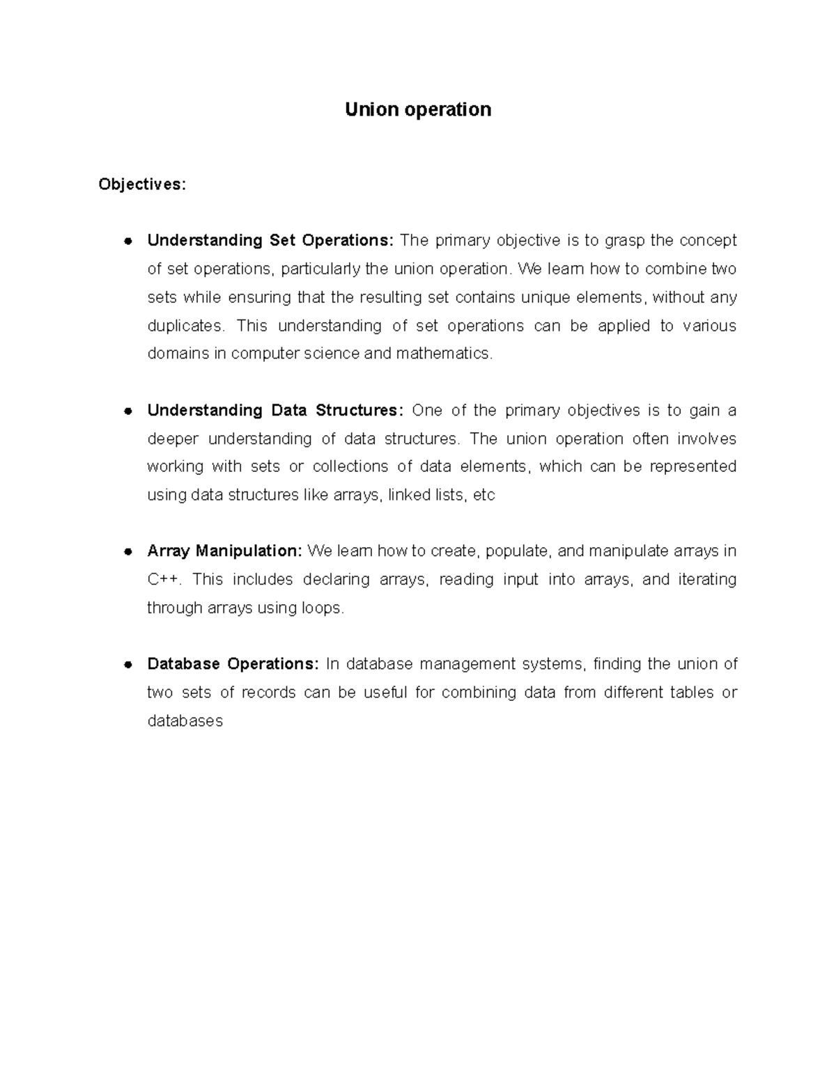 DS LAB Report 1 - Union operation Objectives: Understanding Set ...
