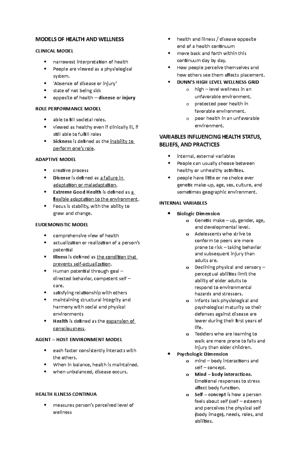 Models of Health and Wellness - A Comprehensive Overview - Studocu