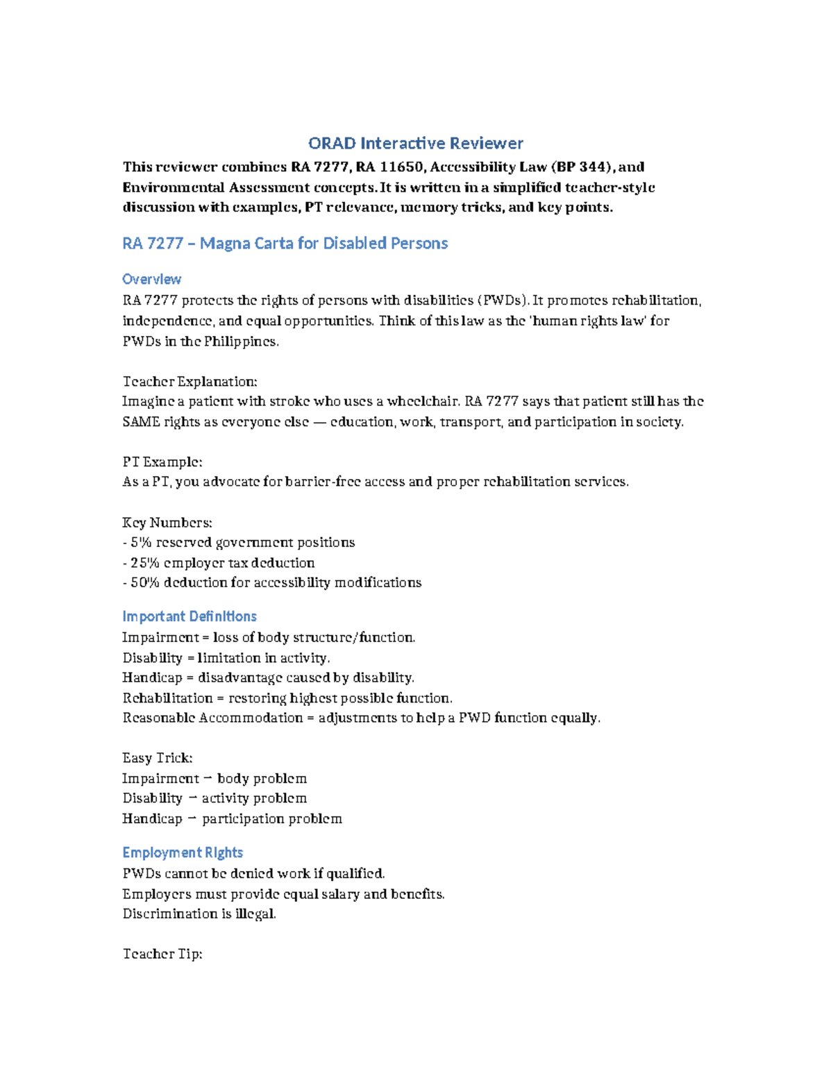 ORAD Interactive Reviewer: RA 7277, RA 11650, BP 344 & Environmental ...