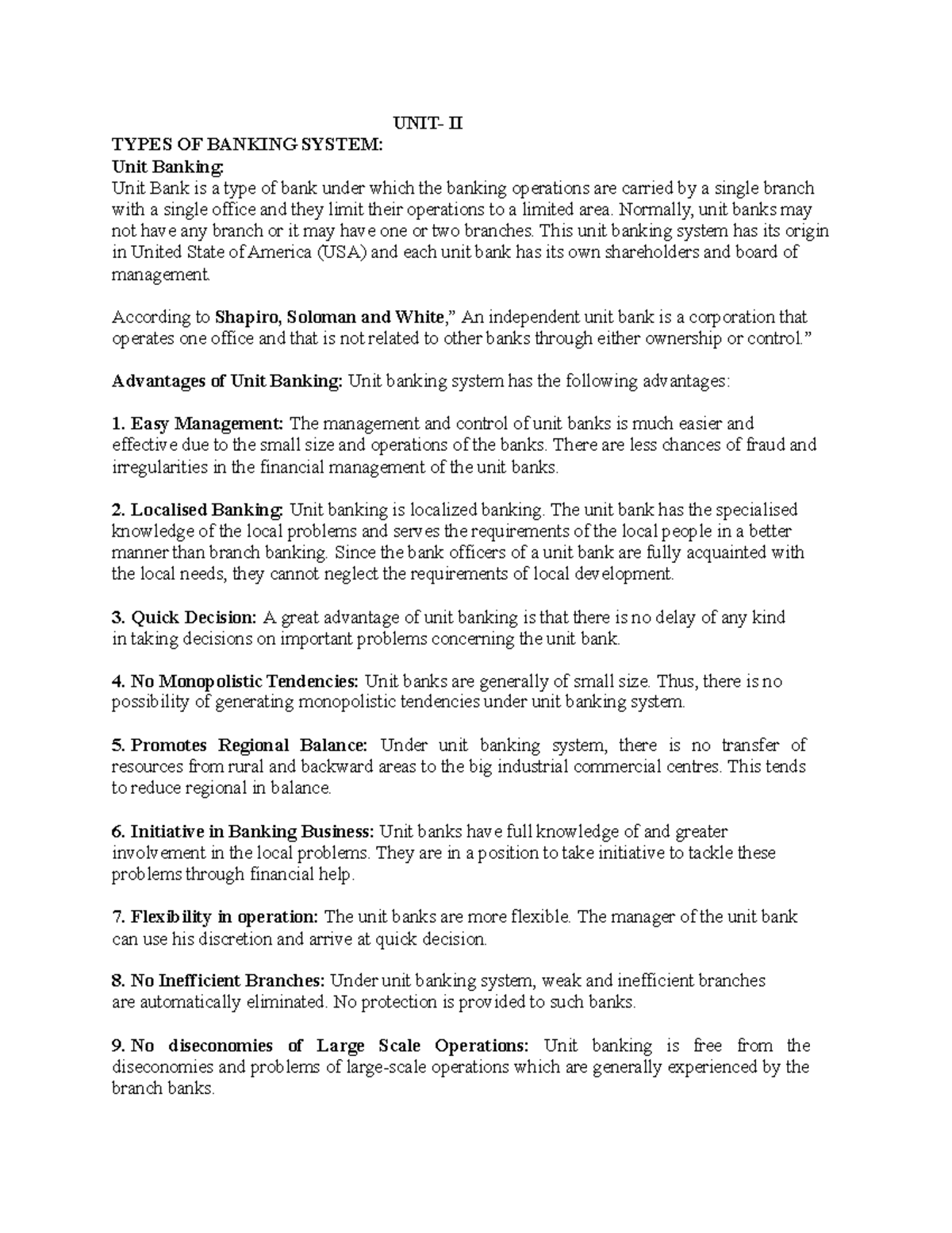 Unit-2: Lecture Notes on Types of Banking Systems and Functions - Studocu