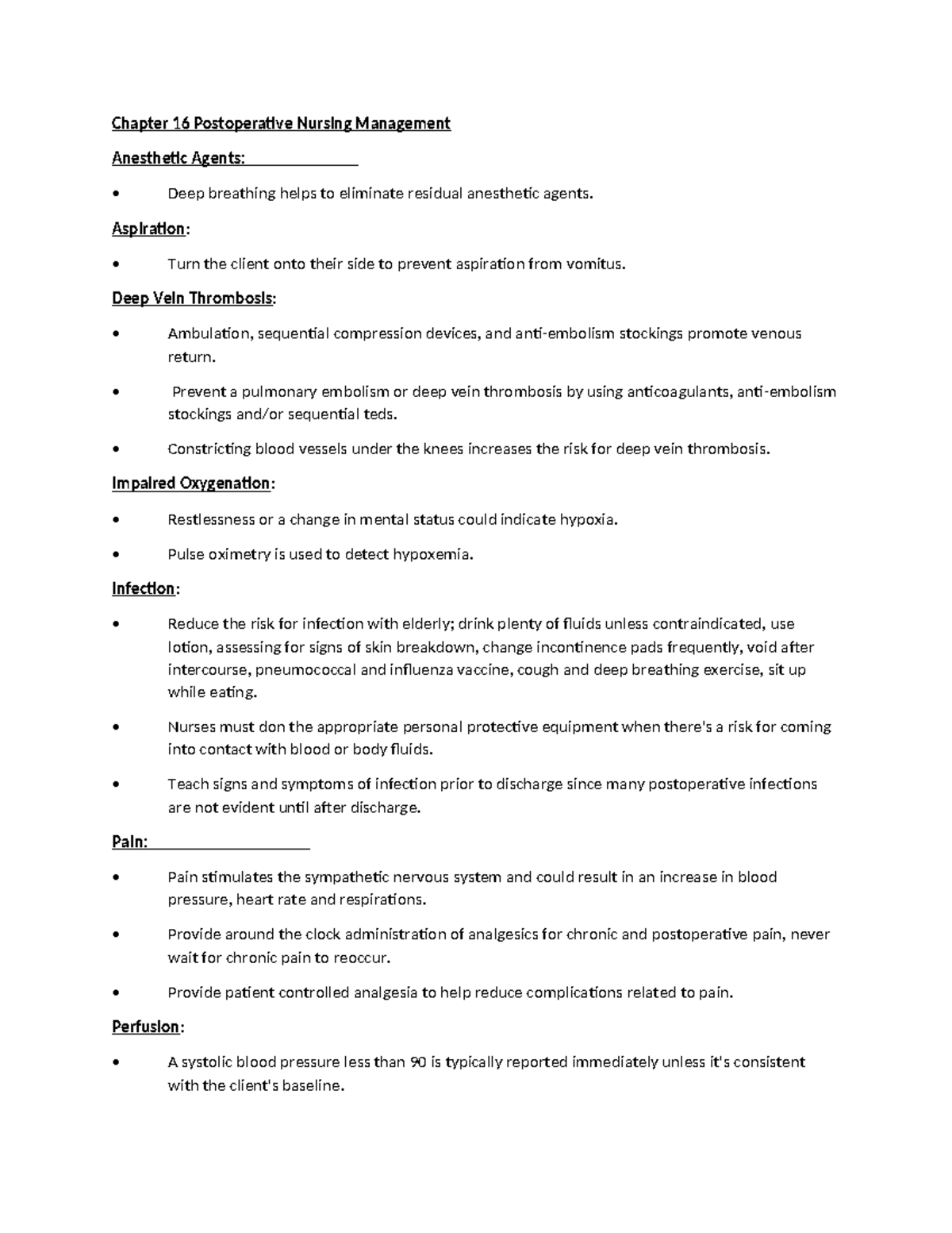 Handout Chapter 16 - notes - Chapter 16 Postoperative Nursing ...
