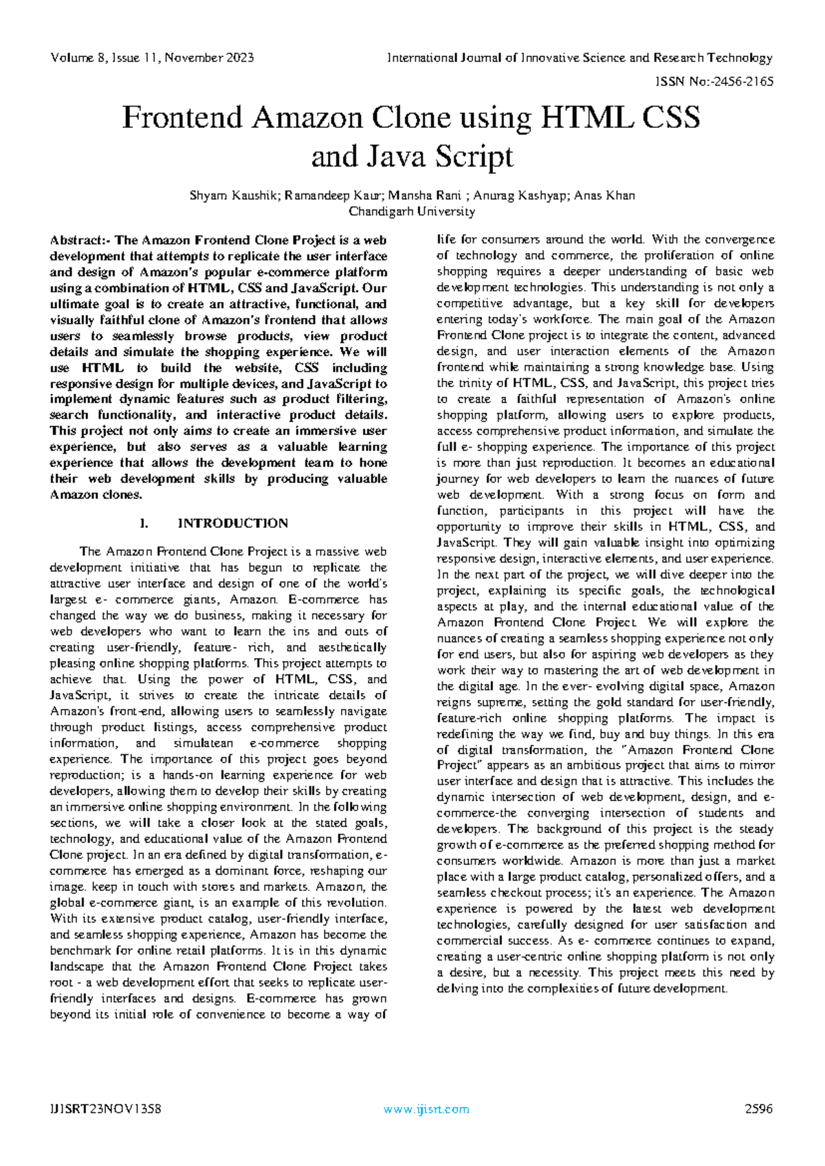 Ijisrt 23NOV1358 - Research paper - ISSN No:- 2456 - 2165 Frontend ...