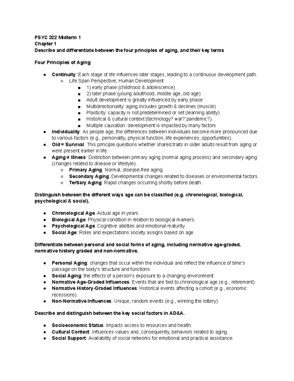 PSYC 322 Midterm 1 Notes: Principles of Aging and Development Theories ...
