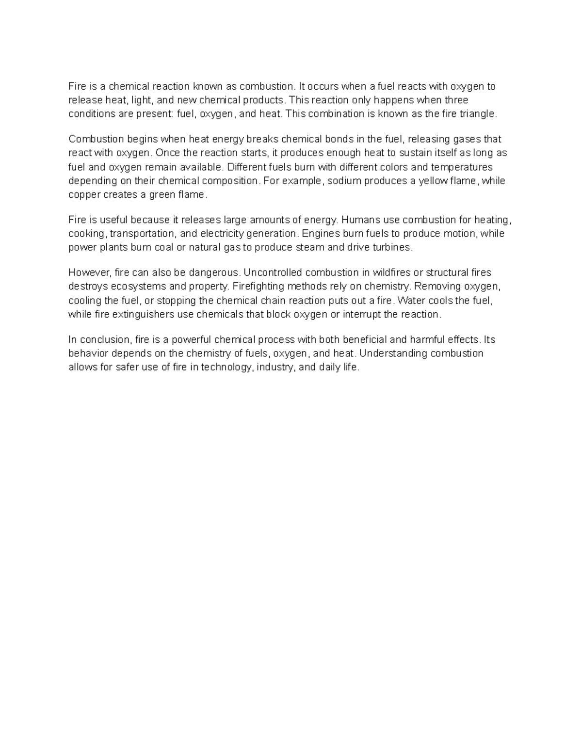 The Chemistry of Fire - Essay Notes on Combustion Principles - Studocu