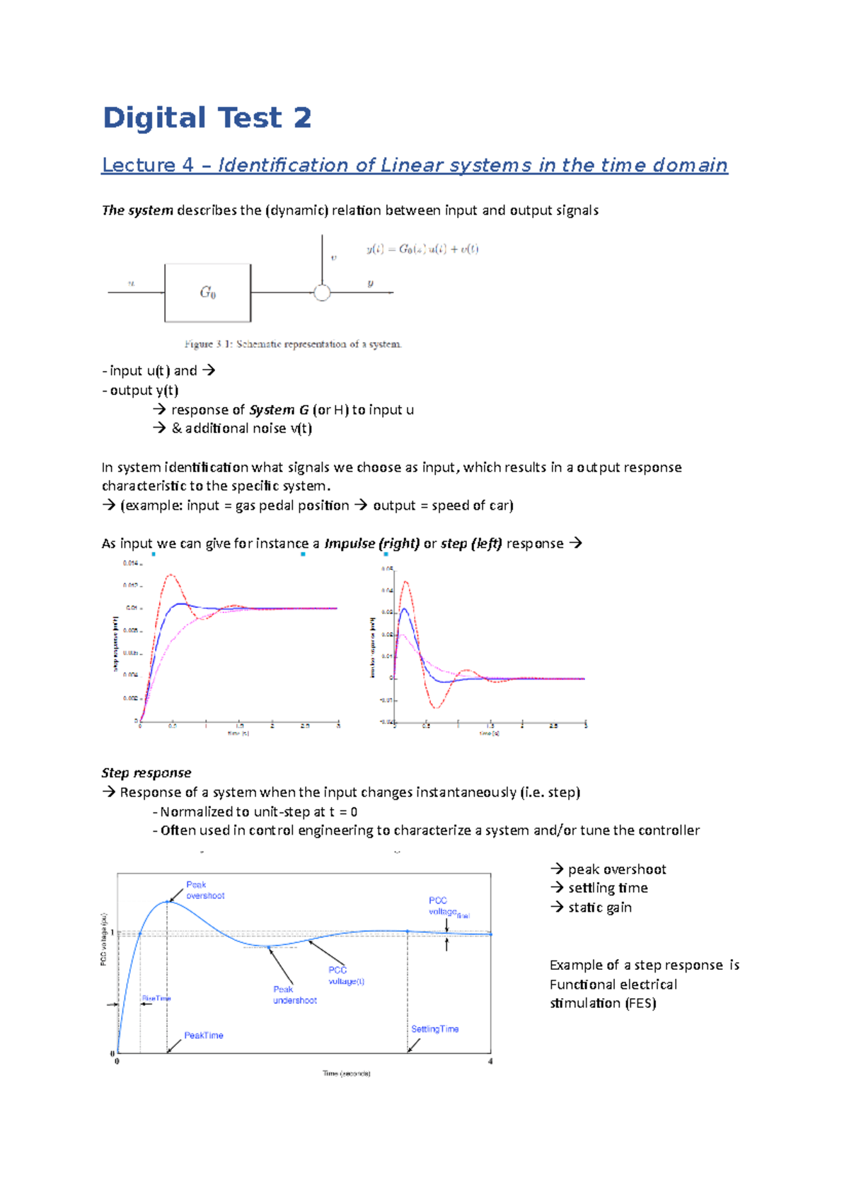 Digital Test 2: Summary of Linear Systems Identification (Lectures 4 ...