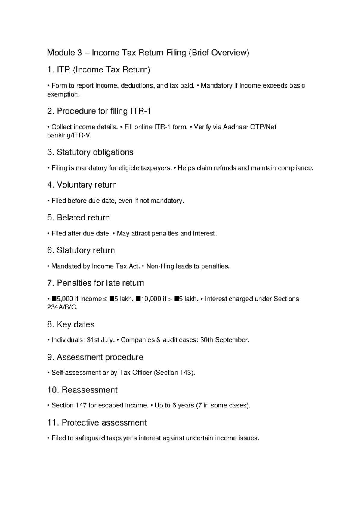 Module 3: Income Tax Return Filing Overview and Key Procedures - Studocu