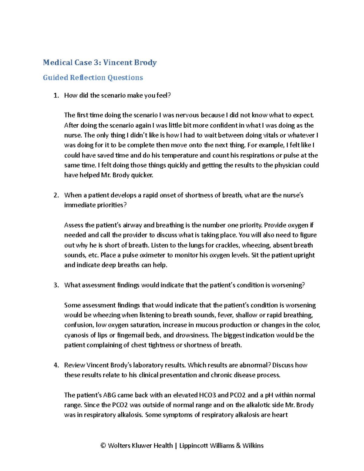 Vincent Brody COPD Case Study Reflection Questions & Insights - Studocu