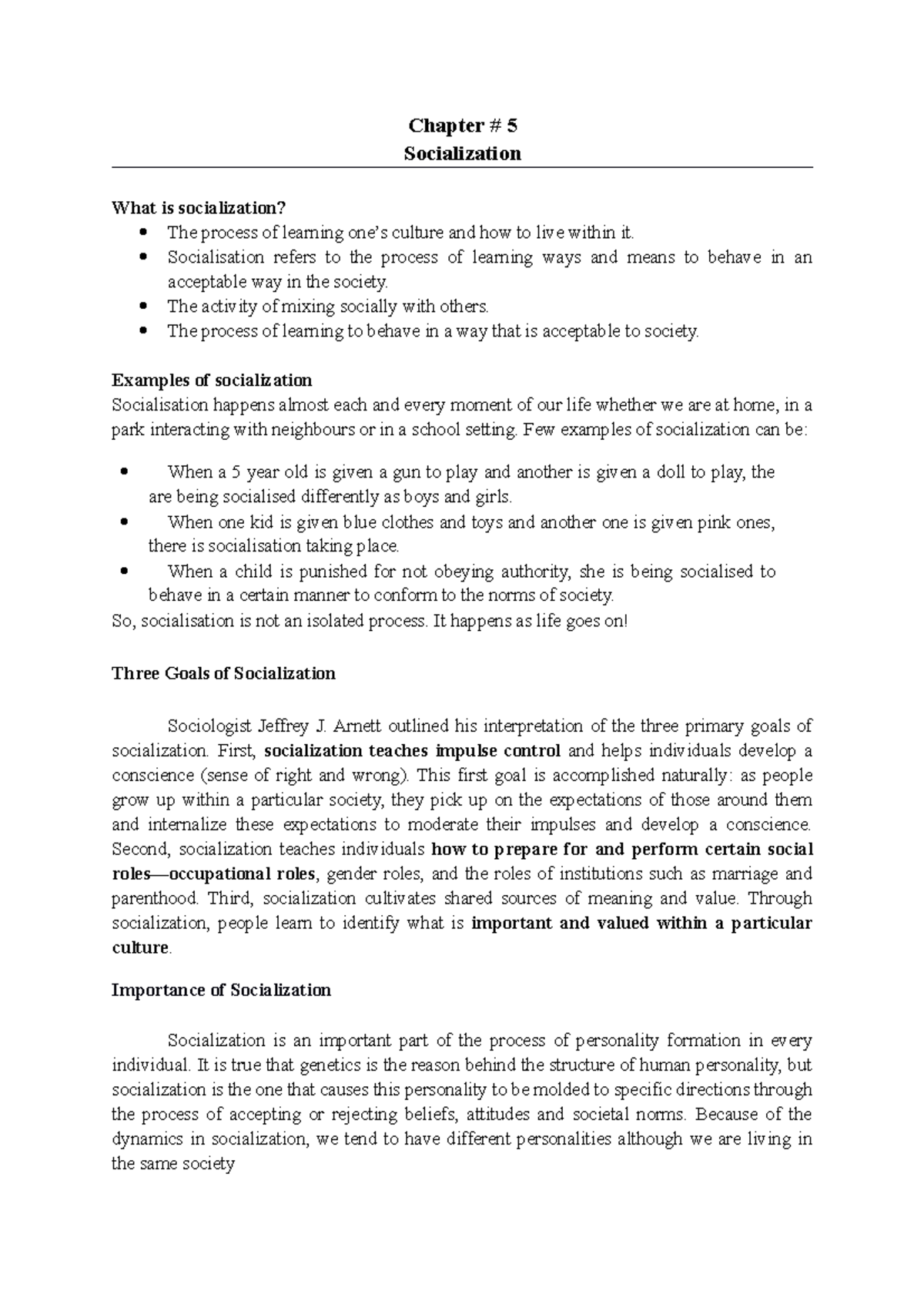 Socialization - LECTURE NOTES 2 (Chapter 5 Overview) - Studocu