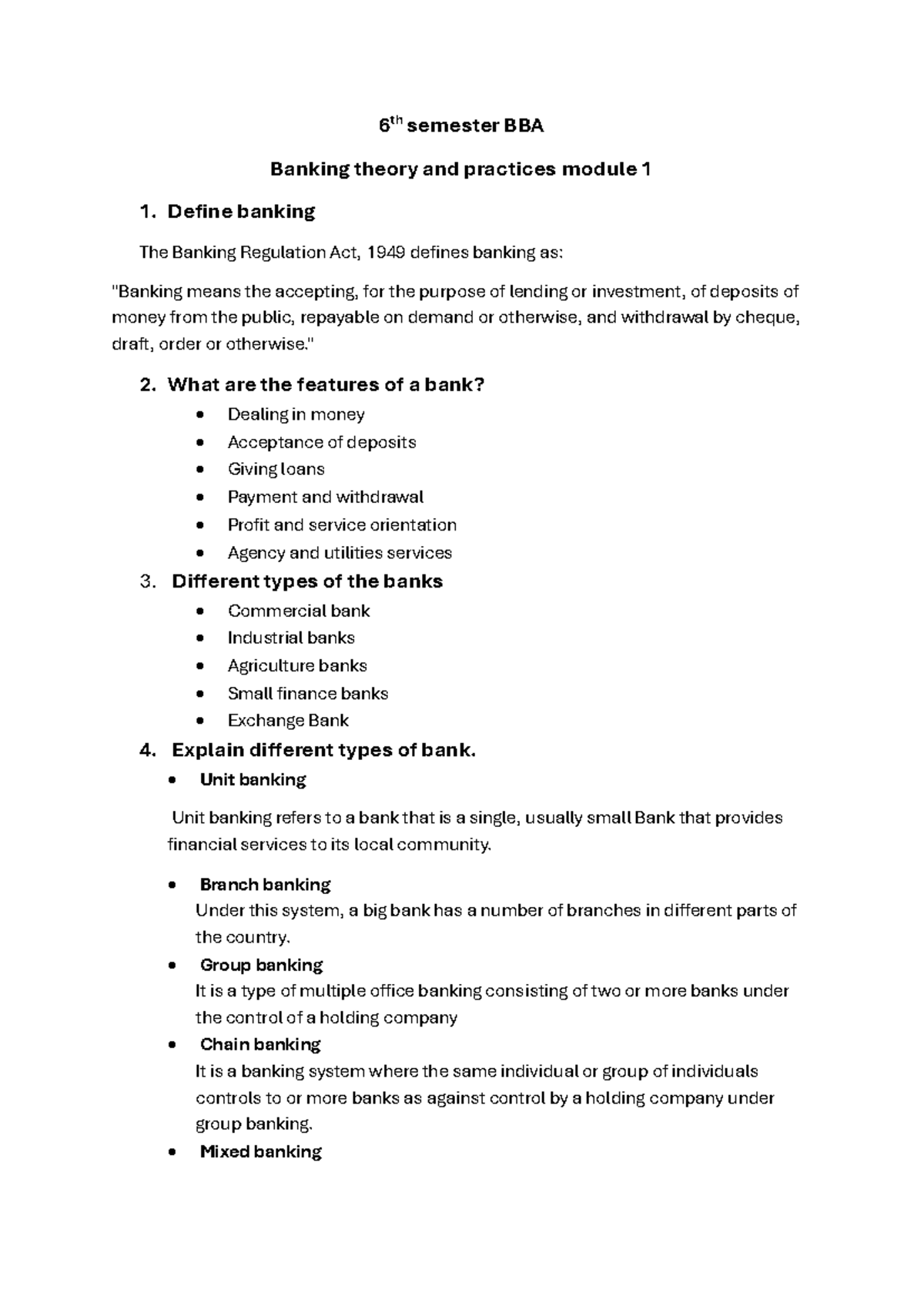 **BBA 6th Sem: Banking Theory & Practices - Module 1 Overview** - Document Preview