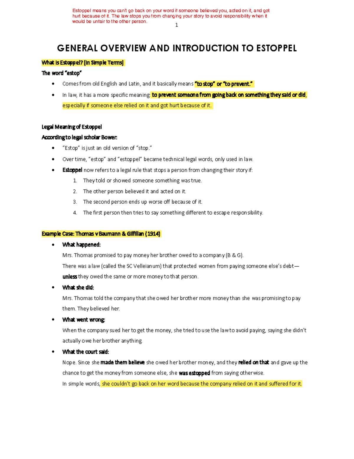 Study Notes on Estoppel: Understanding Legal Principles and Cases ...