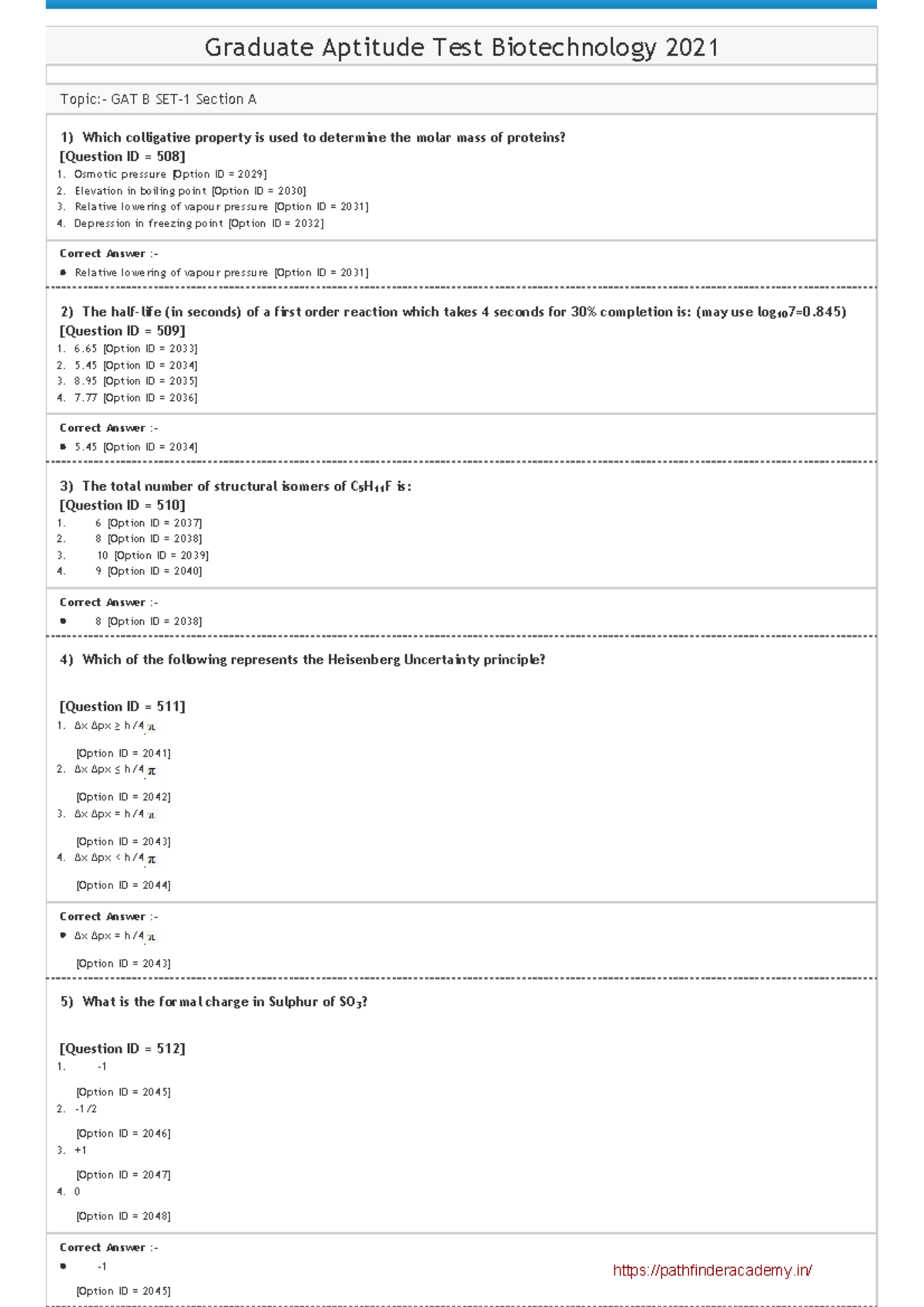 GAT B 2021 Graduate Aptitude Test Biotechnology Question Paper - Studocu