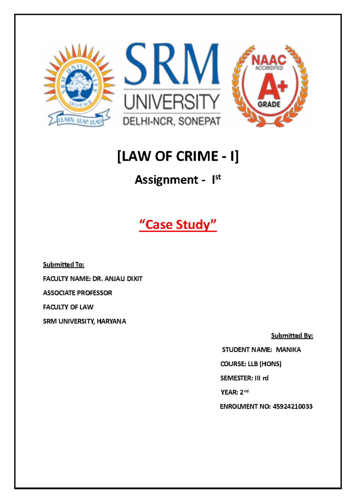 LLB 2024 Case Study on Law of Crime: Key Legal Principles - Studocu