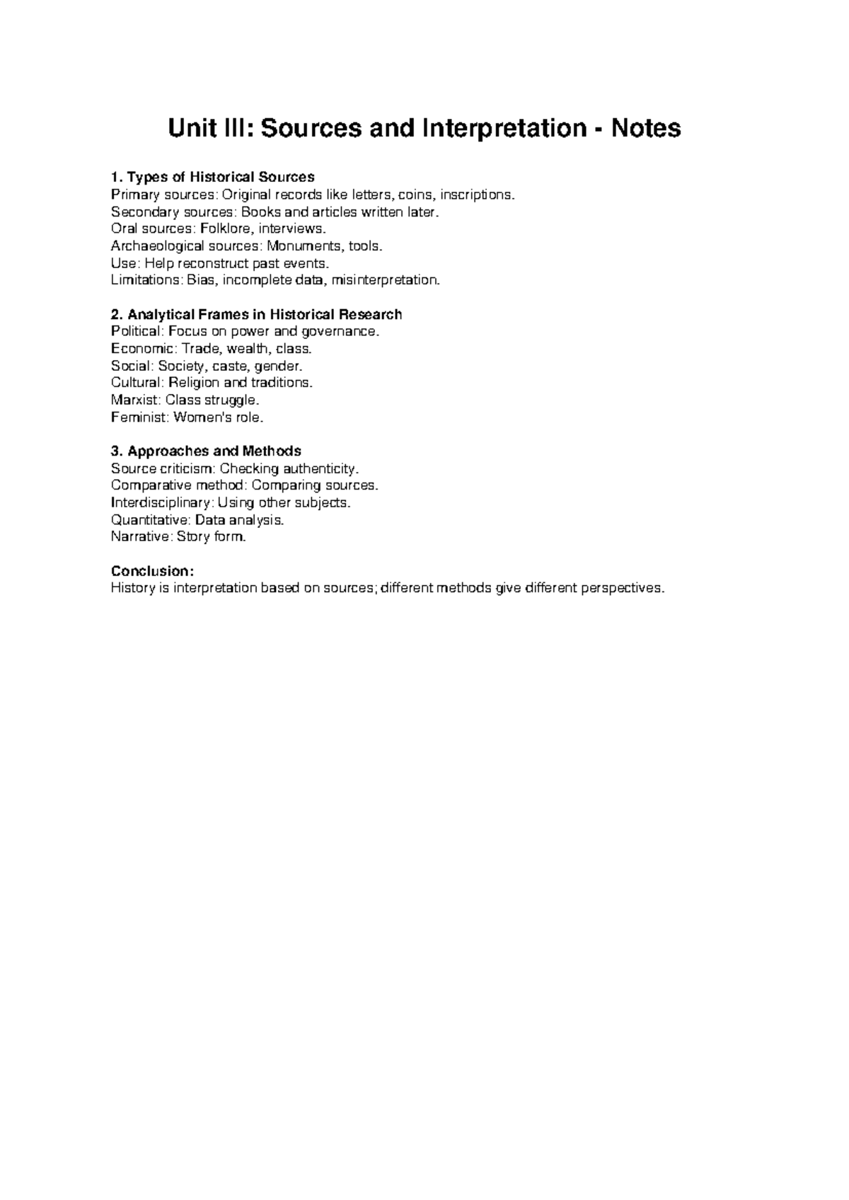 Unit III History Notes: Sources, Interpretation & Analytical Frames ...