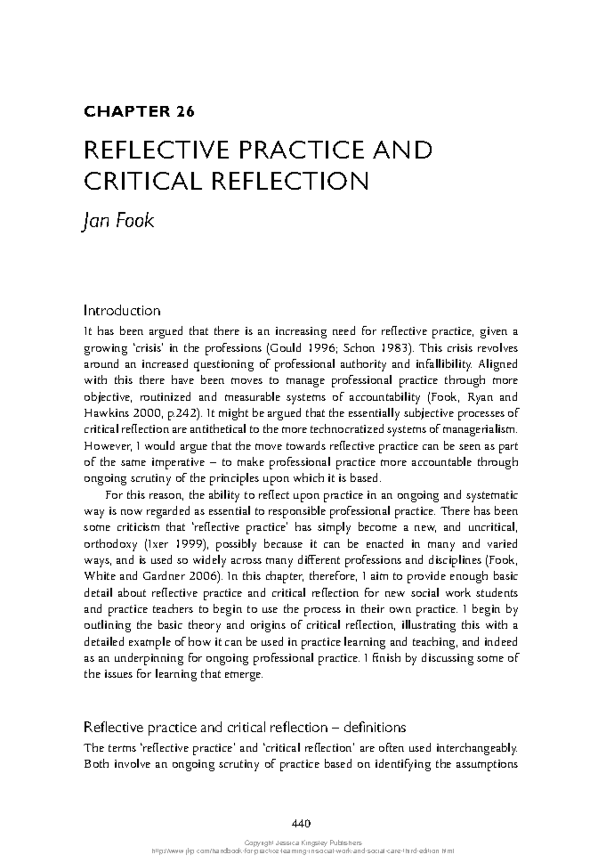 CHAPTER 26: REFLECTIVE PRACTICE AND CRITICAL REFLECTION - Jan Fook ...