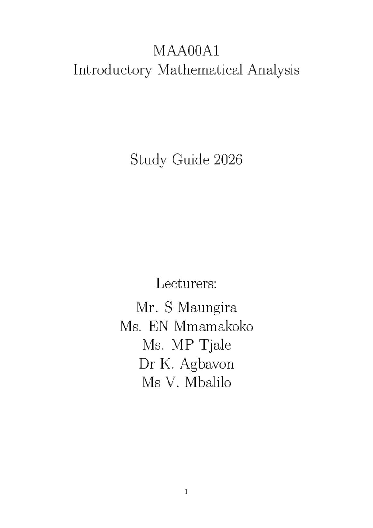 MAA00A1 Introductory Mathematical Analysis Study Guide 2026 - Studocu