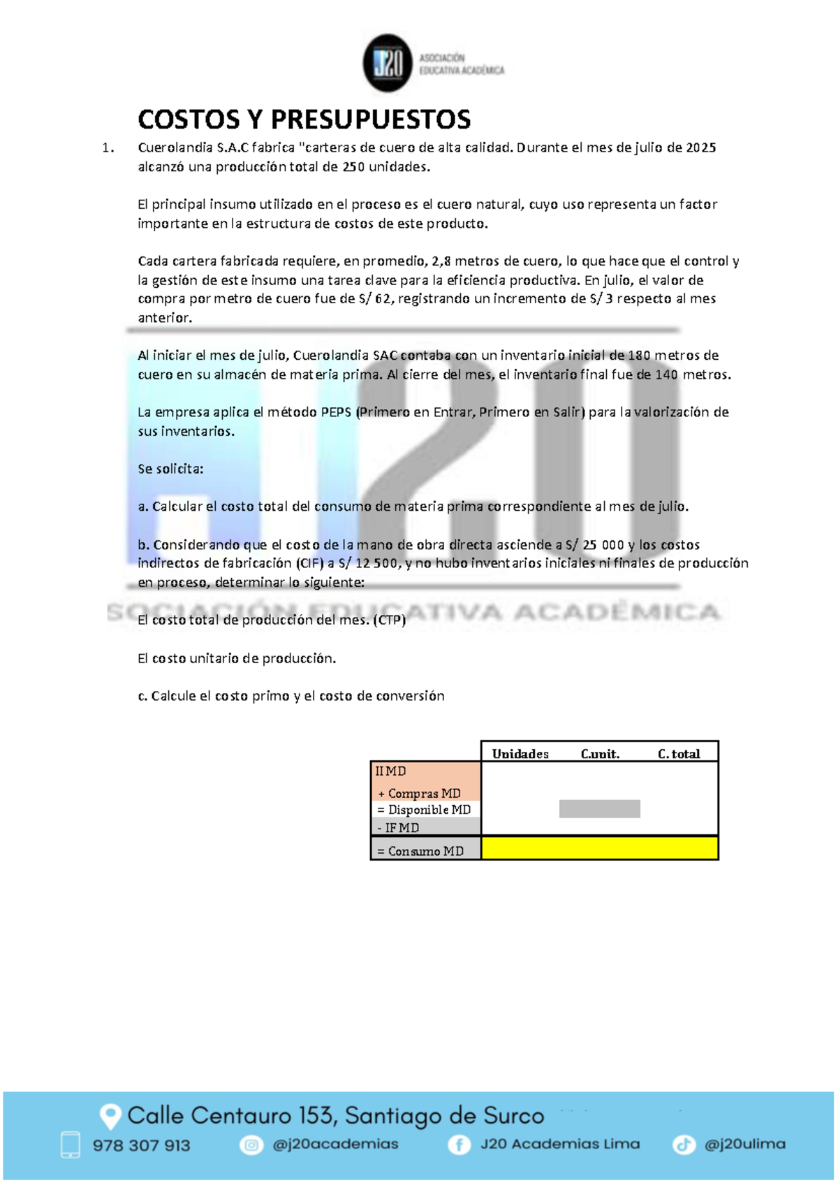 Costos y Presupuestos 1: Análisis de Producción en Cuerolandia S.A.C ...
