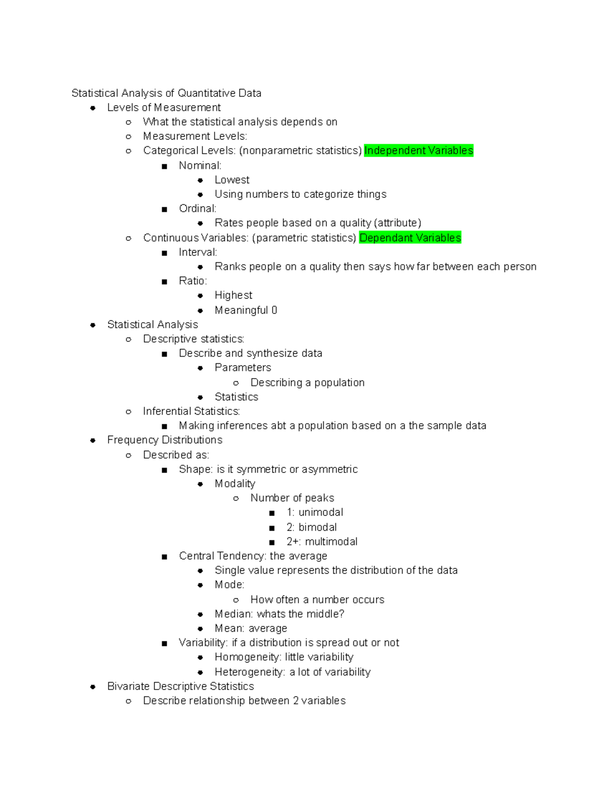 Week 12 Research - Statistical Analysis of Quantitative Data Levels of ...