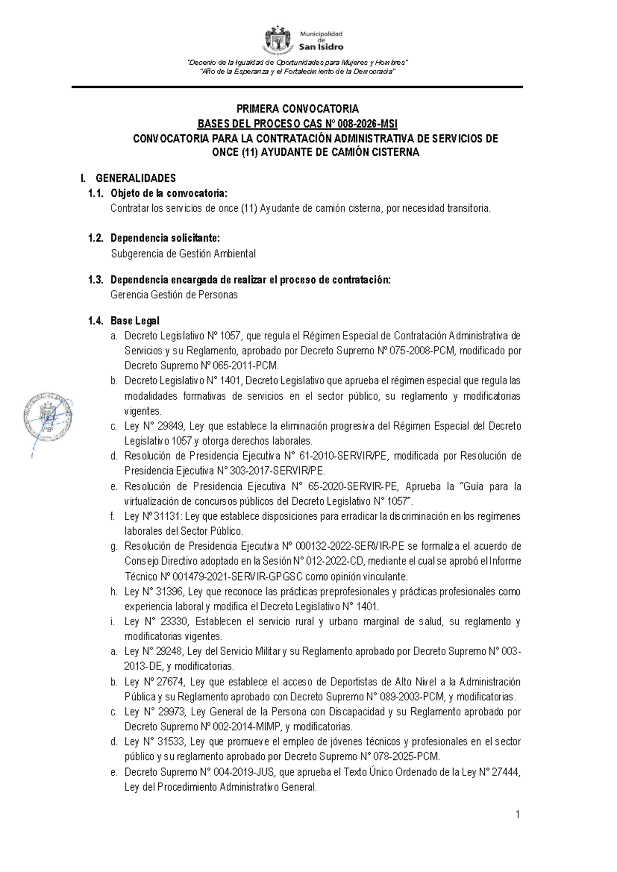 Convocatoria CAS Nº 008-2026: Bases para Contratación de Ayudantes de ...