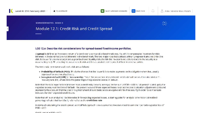 K Level CFA February 2024 Credit Risk Management Strategies - Module 12 ...