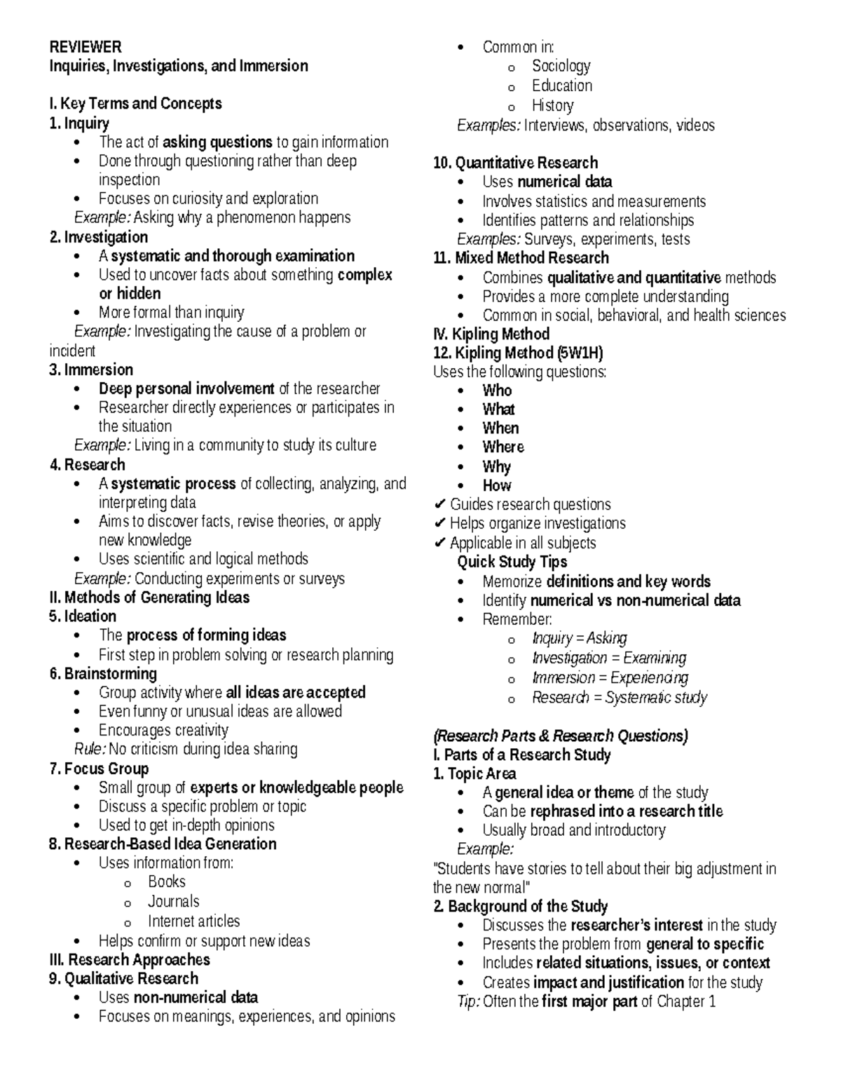 REVIEWER III: Inquiries, Investigations, and Immersion Key Concepts ...