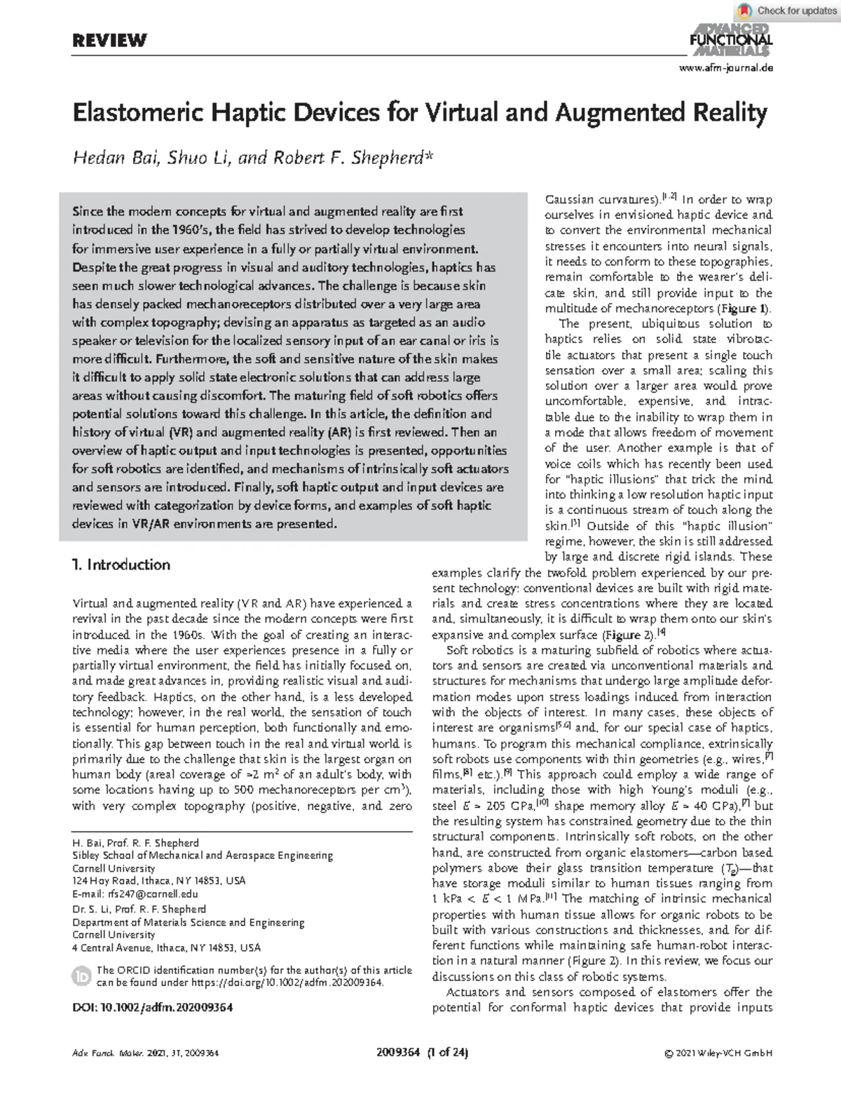 BA7767 - Review of Active Materials in Haptic Tech for VR/AR - Studocu