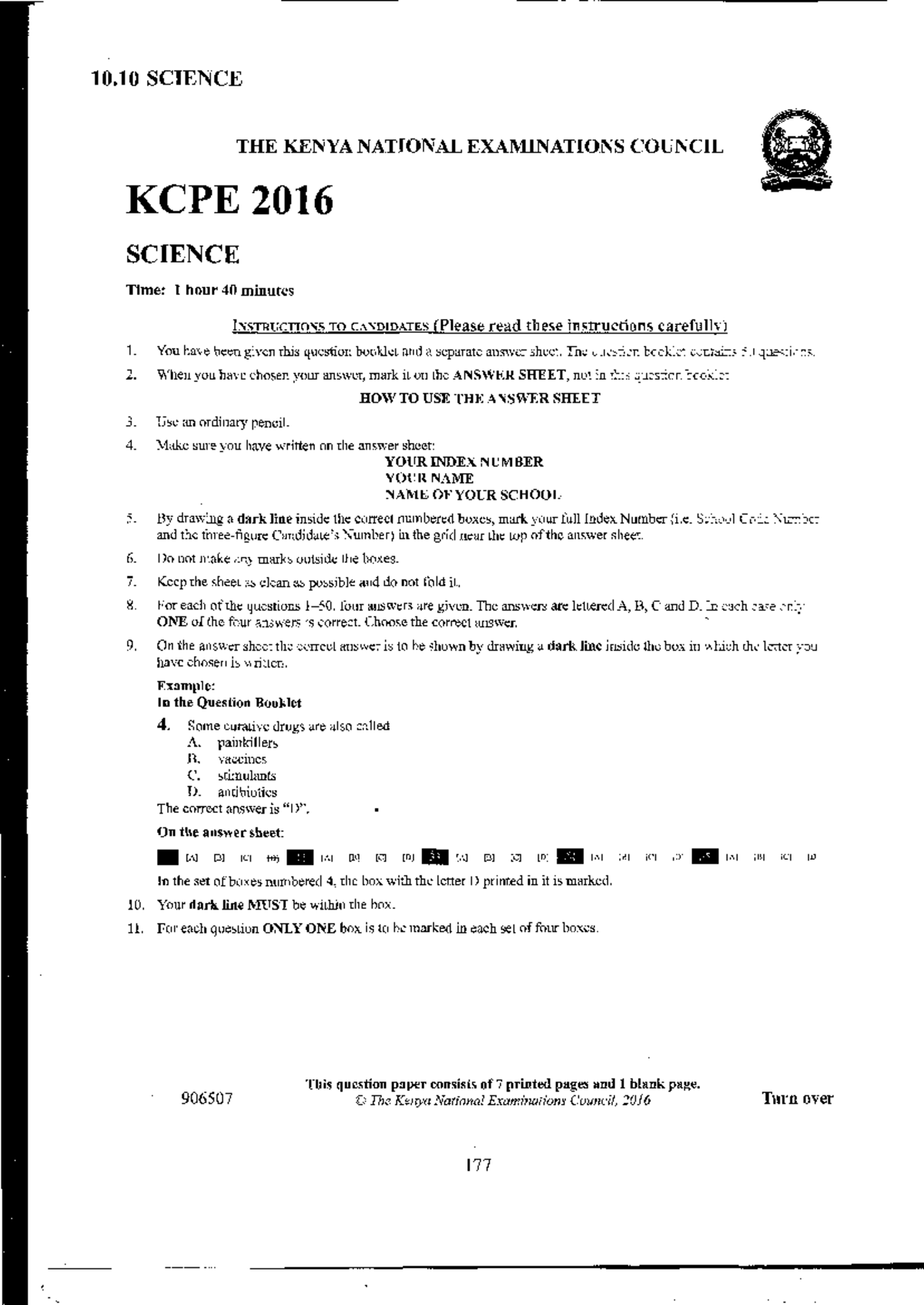 KCPE 2016 Science & Mathematics Questions - The Kenya National ...