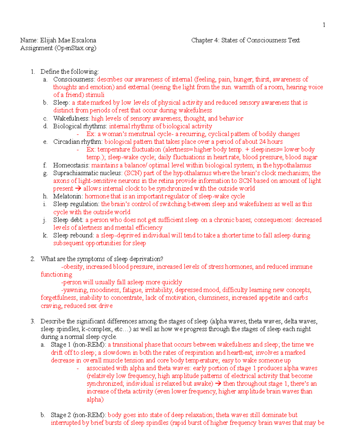 Text Assignment - Ch. 4 States of Consciousness Overview and Key ...